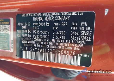 2018 Hyundai Santa Fe Sport 2.0T Ultimate из США, поврежденный, VIN 5XYZW4LAXJG508876